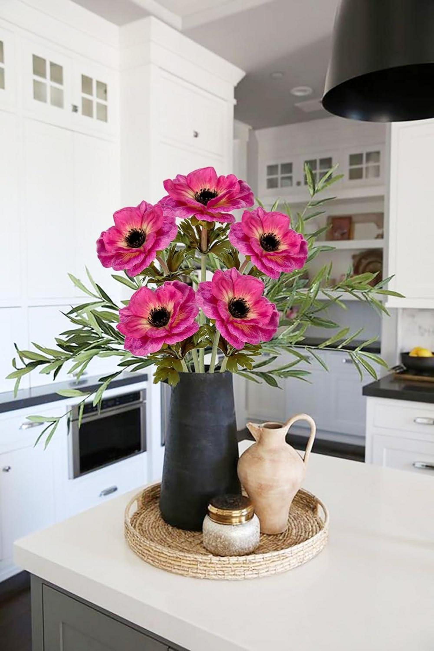 Künstliche Anemonen Kunstblumen 5er Set Rosa 53 cm Dekoblumen