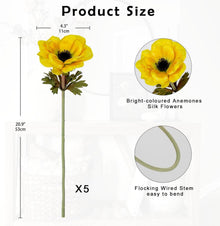 5er Set Künstliche Anemonen Gelb Frühlingsblumen 53 cm