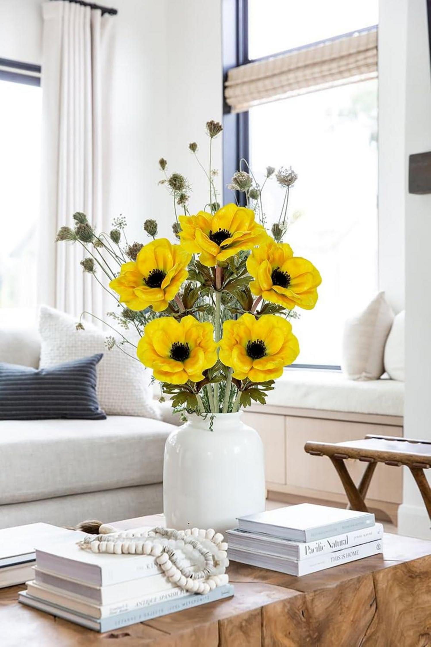 Künstliche Anemonen Gelbe Kunstblumen Set 5 Stück 53 cm - Dekoration für Blumengesteck