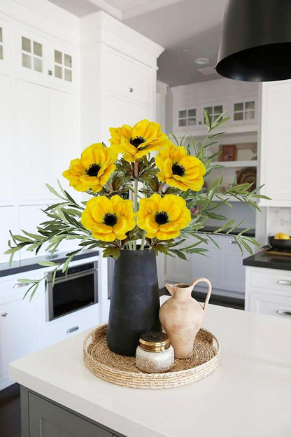 5er Set Künstliche Anemonen Gelb Deko Blumen Frühling 53 cm