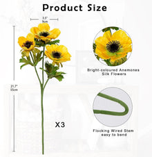 Künstliche Anemonen Gelb 3er Set 55 cm Dekoblumen