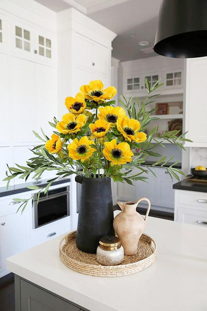 Künstliche Anemonen Gelbe Kunstblumen Set 3-teilig 55 cm