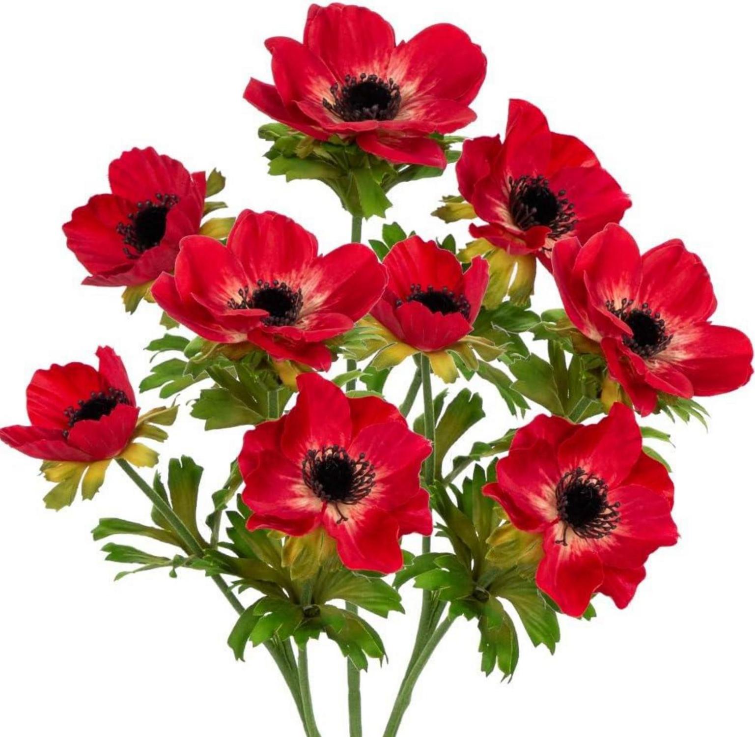 Künstliche Anemonen Dekoblumen 3er Set Rot 55 cm