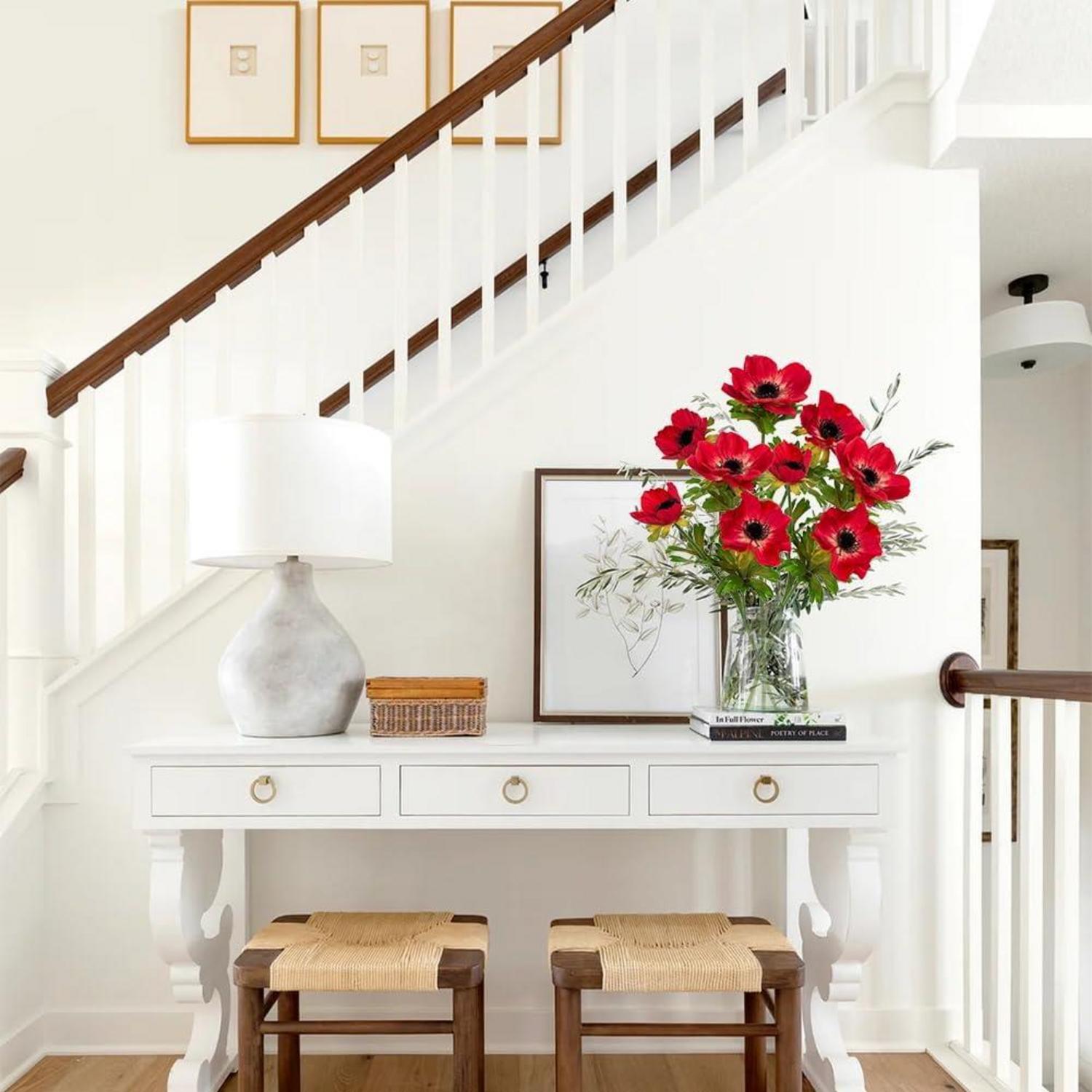 3er Set Künstliche Anemonen Kunstblumen Rot 55cm Dekoblumen Blumengesteck