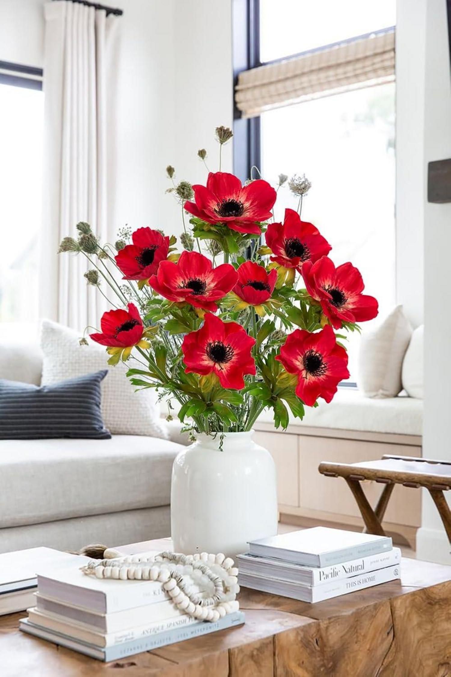 Künstliche Anemonen Kunstblumen Set - Rote Frühlingsblumen 55 cm