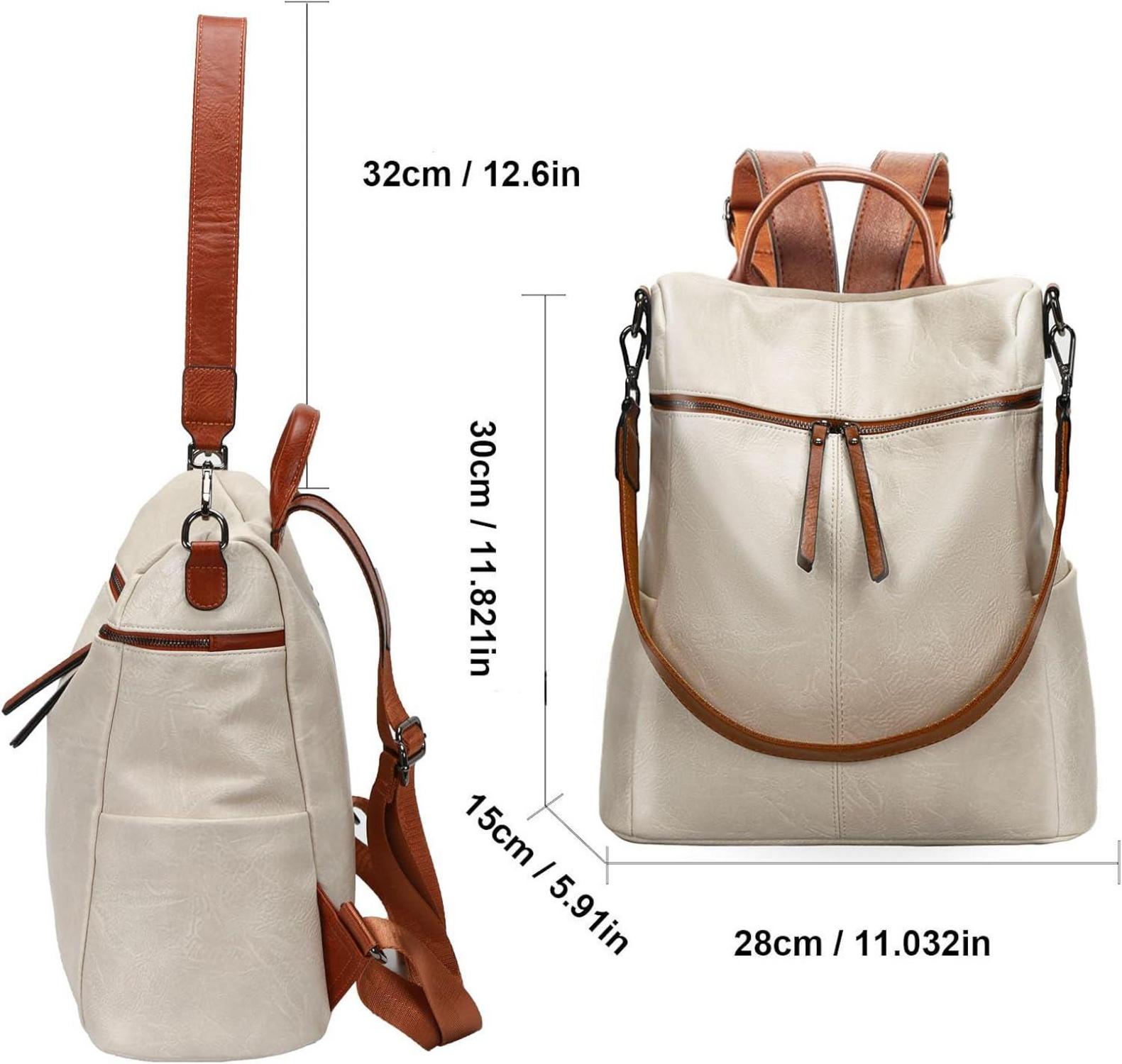 Damen Rucksack Vaganem Leder Groß Wasserdicht Beige Elegant