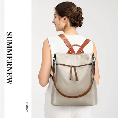 Leathario Damen Rucksack Vaganem Leder Groß Wasserdicht Beige