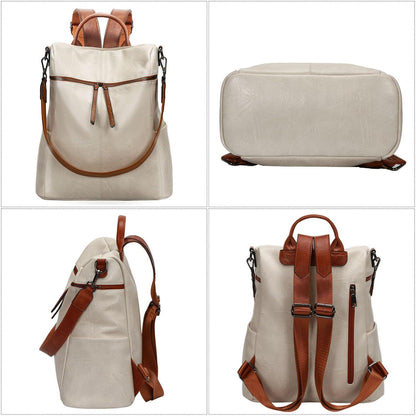 Damen Rucksack Vaganem Leder Groß Wasserdicht Cityrucksack Beige