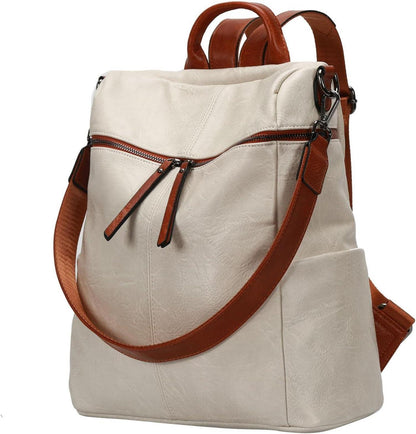 Leathario Damen Rucksack Vaganem Leder Groß Wasserdicht Beige