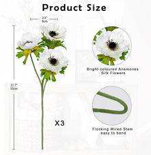 Künstliche Anemonen Set 3 Weiße Frühlingsblumen 55cm