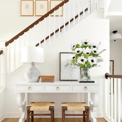 Deko Kunstblumen Anemonen Set Weiß, 55 cm, 3er, Frühlingsblumen