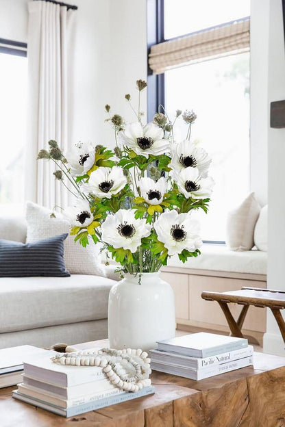 Kunstblumen Anemonen Set 55cm Dekoblumen Weiße Frühlingsblumen