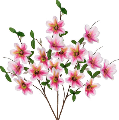 Kunstblumen Magnolien 3er Set Künstlicher Magnolie Weiße Blüten 64cm