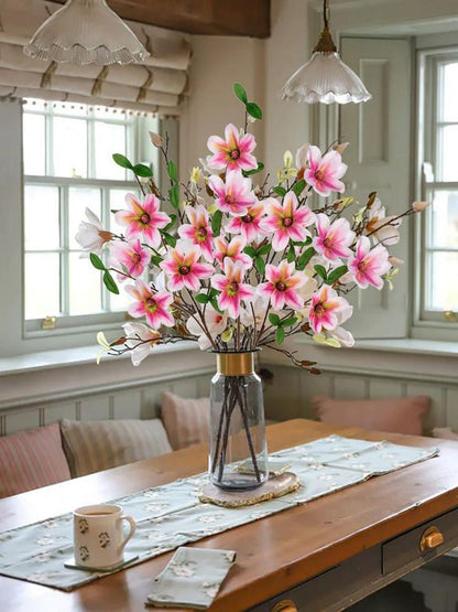Kunstblumen Magnolien 3er Set Künstlicher Magnolie Weiße Blüten 64cm