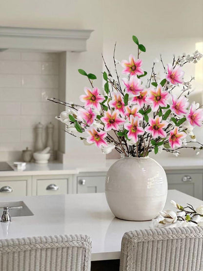 Künstliche Magnolien 3er Set - Dekoblumen Zweige mit weißen Blüten - 64 cm - Home Dekoration