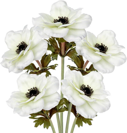 Künstliche Anemonen Kunstblumen 5er Set Dekoblumen Weiß 53 cm