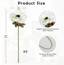 5er Set Künstliche Weiße Anemonen Kunstblumen 53