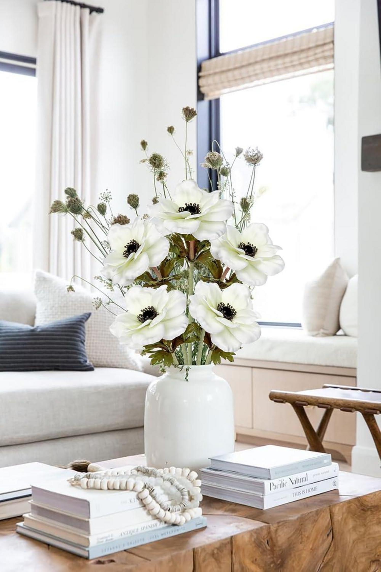 Künstliche Anemonen Kunstblumen 5er Set Dekoblumen Weiß 53 cm