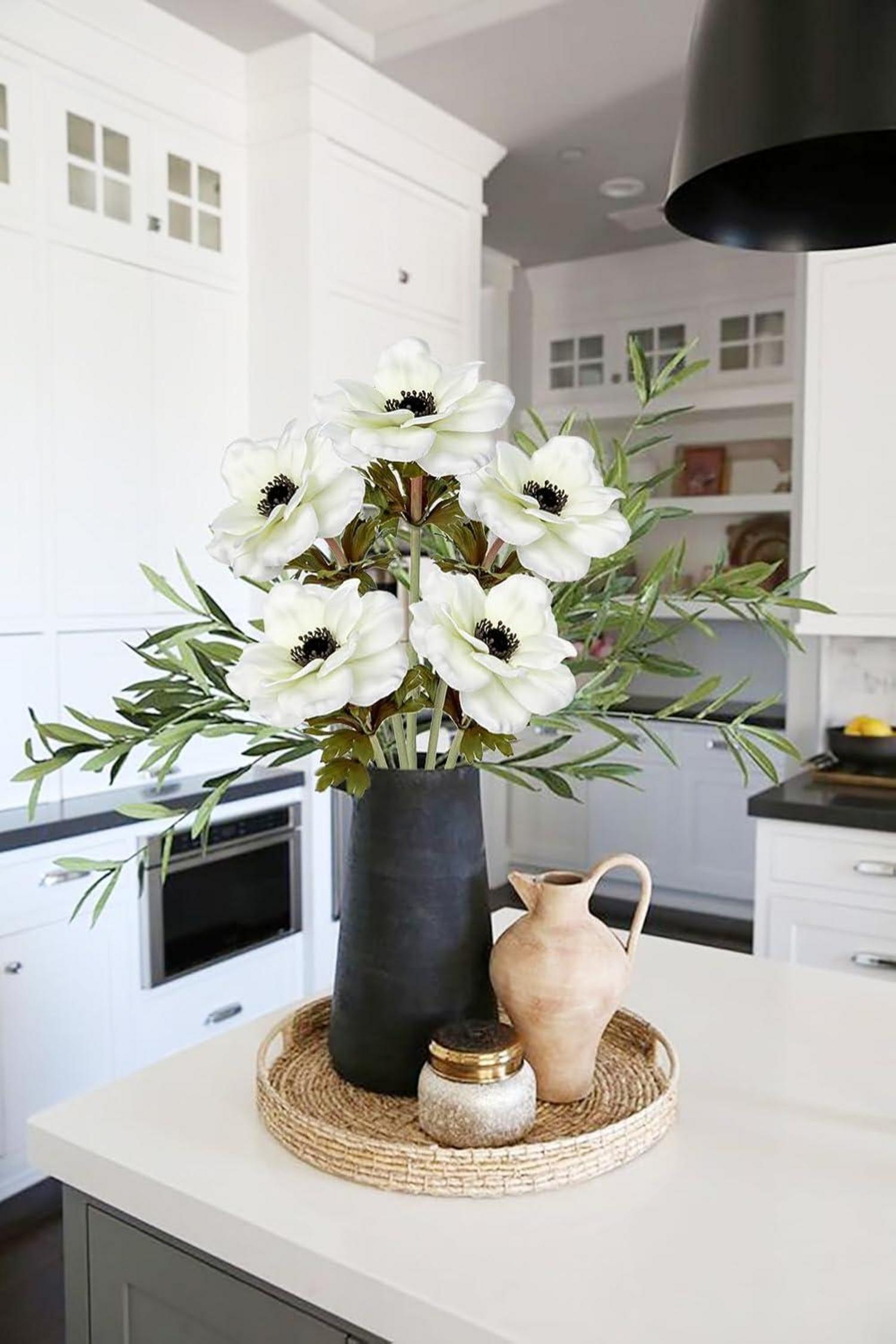 Künstliche Anemonen Dekoblumen 5er Set Weiß Frühlingsblumen 53 cm