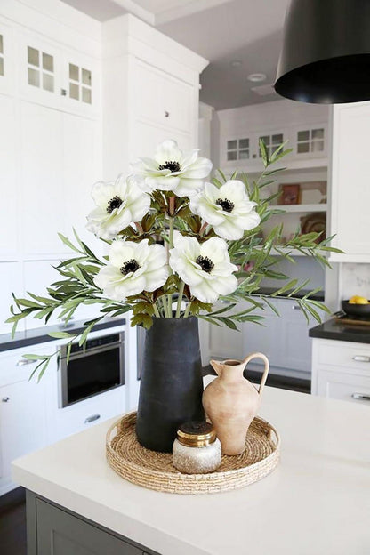 Künstliche Anemonen Dekoblumen 5er Set Weiß Frühlingsblumen 53 cm