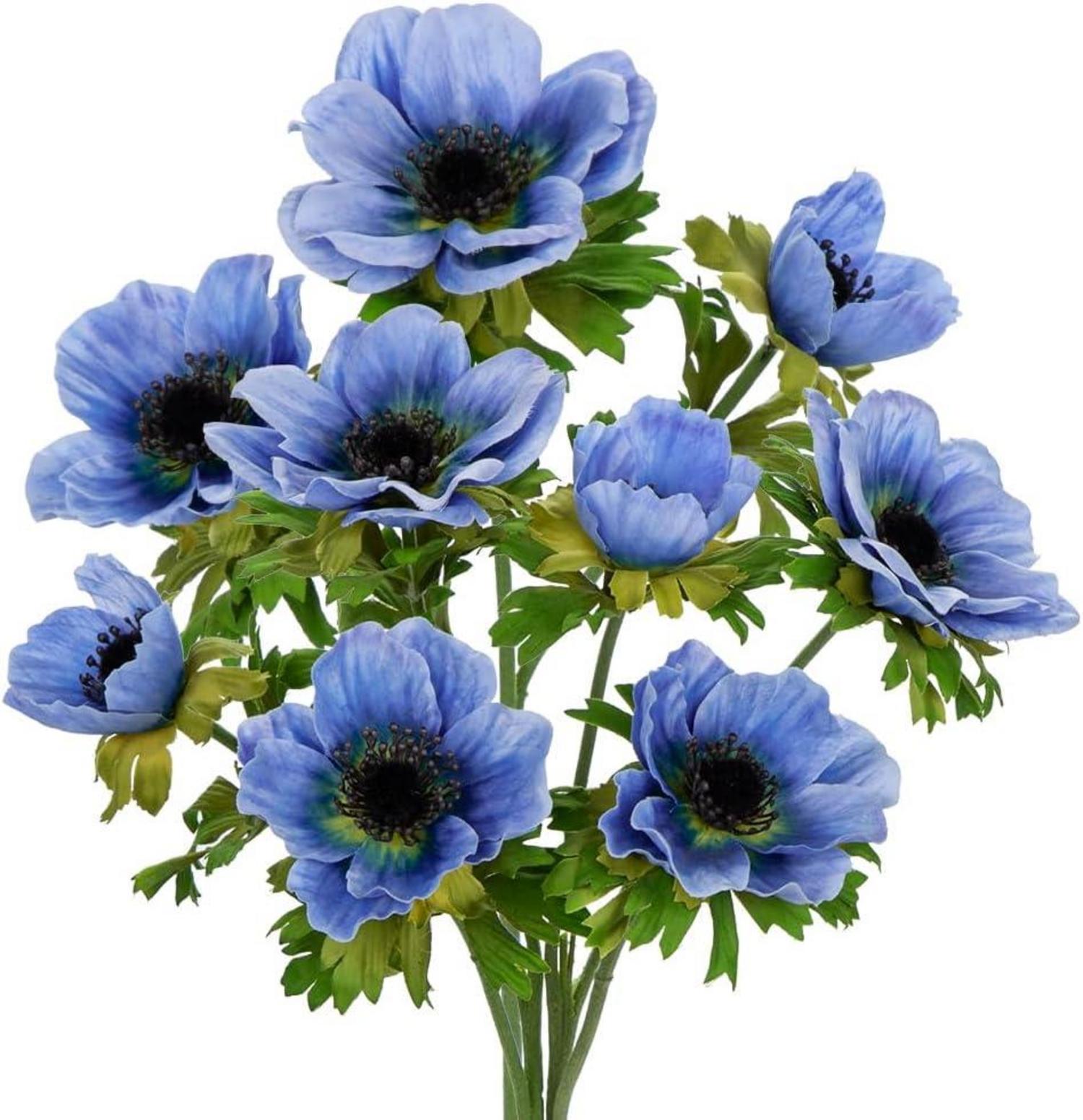 Künstliche Anemonen Blaue Frühlingsblumen 3er Set 55 cm