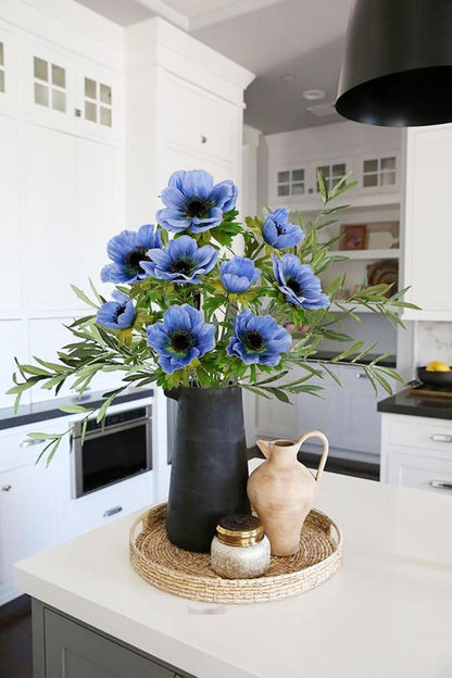 Künstliche Anemonen Blaue Frühlingsblumen 3er Set 55 cm