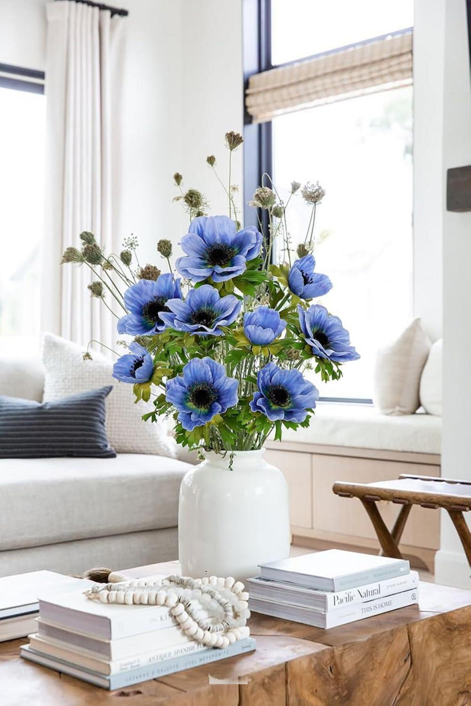 Künstliche Anemonen Blumen Set 3er Blau 55cm Dekoration