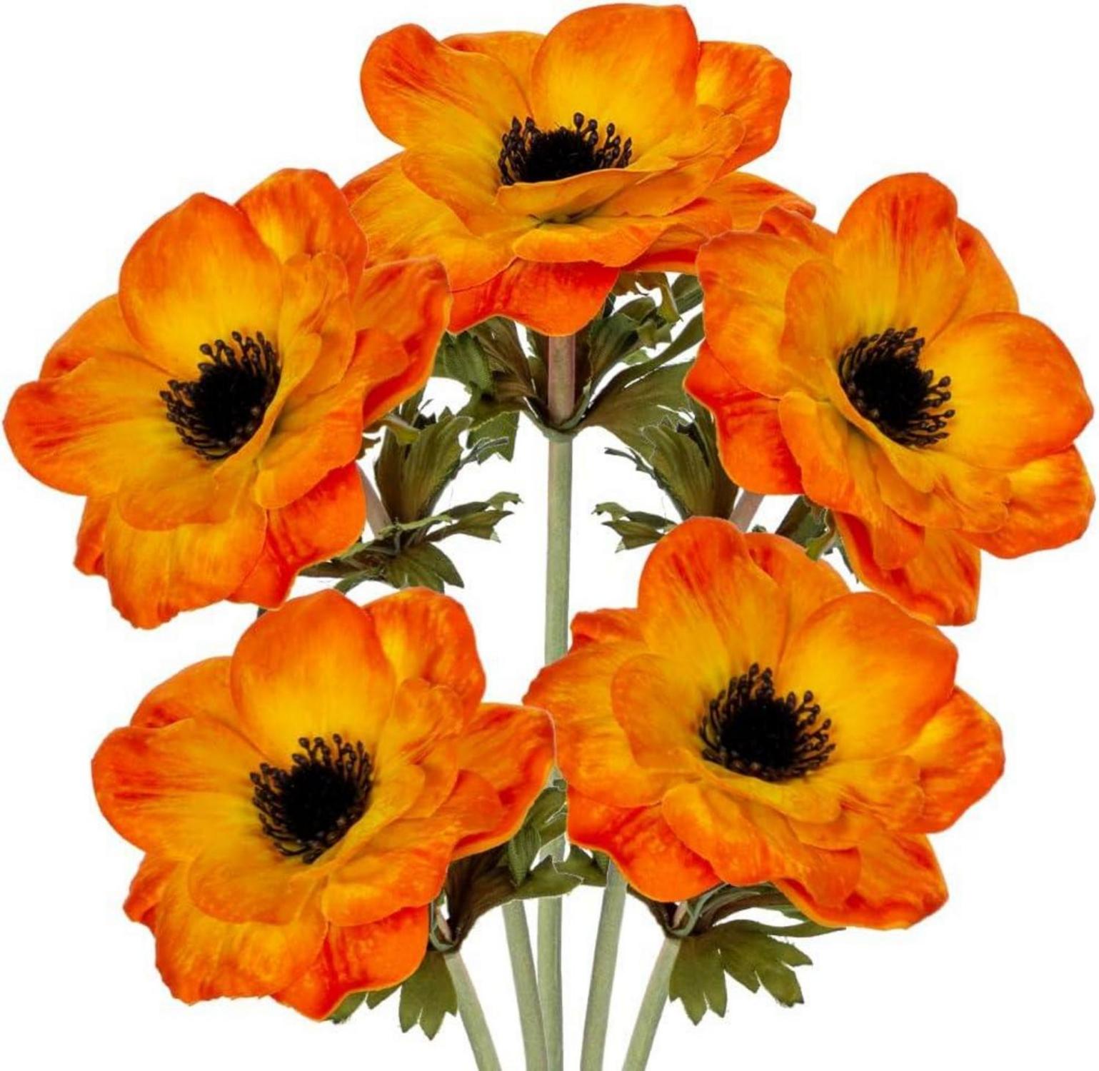 Künstliche Anemonen Orange 5er Set Kunstblumen 53 cm