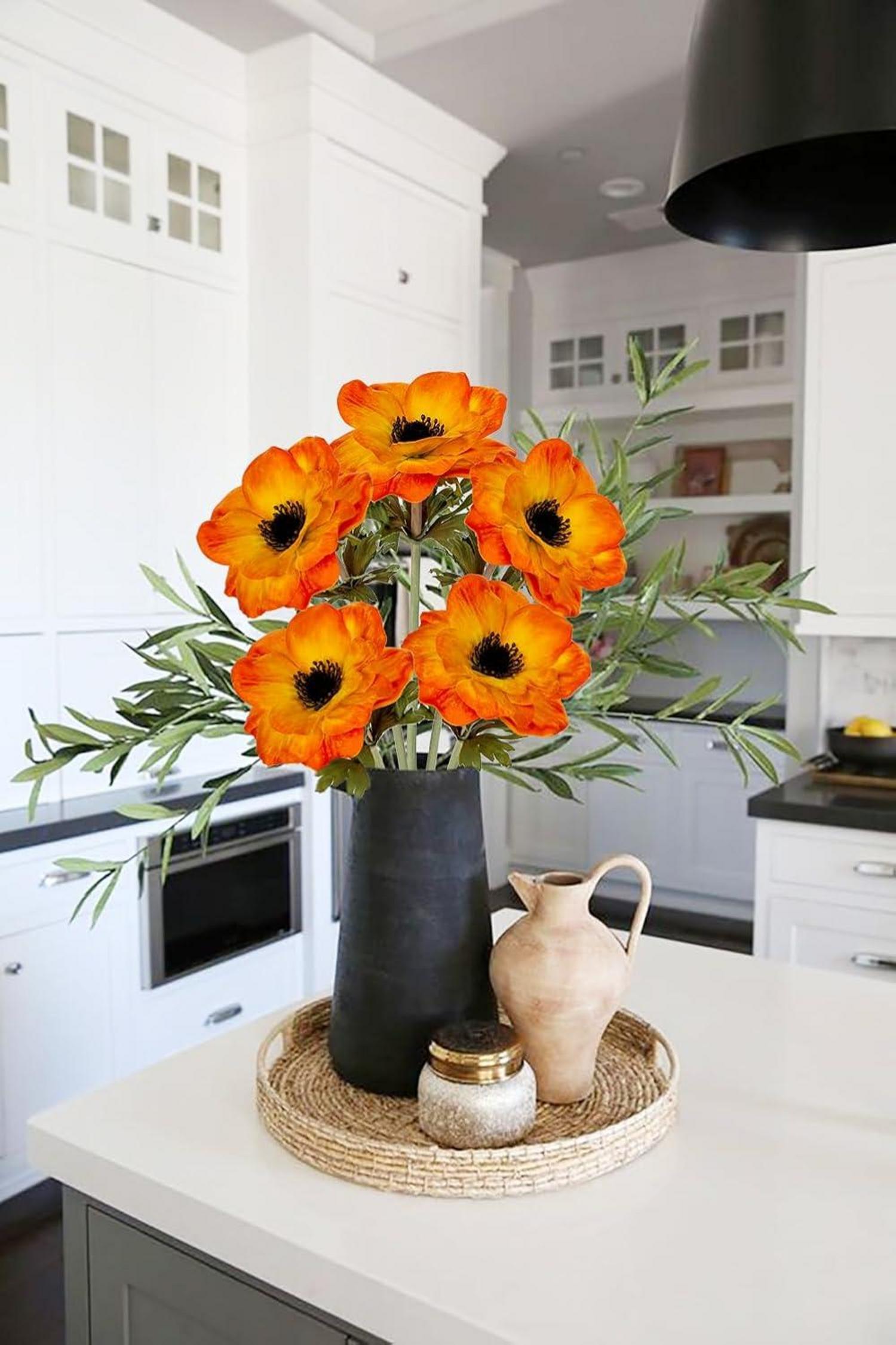5er Set Künstliche Anemonen Kunstblumen Orange 53cm Frühlingsblumen