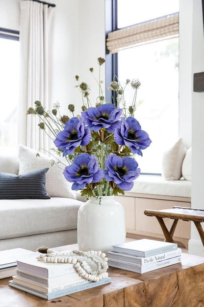 Künstliche Blaue Anemonen Kunstblumen 5er Set 53 cm - Dekoblumen für Blumengesteck