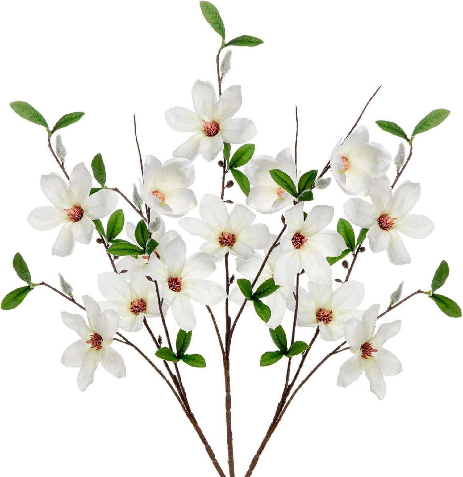 Kunstblumen Magnolienzweig Set Weiß 64 cm Home Deko
