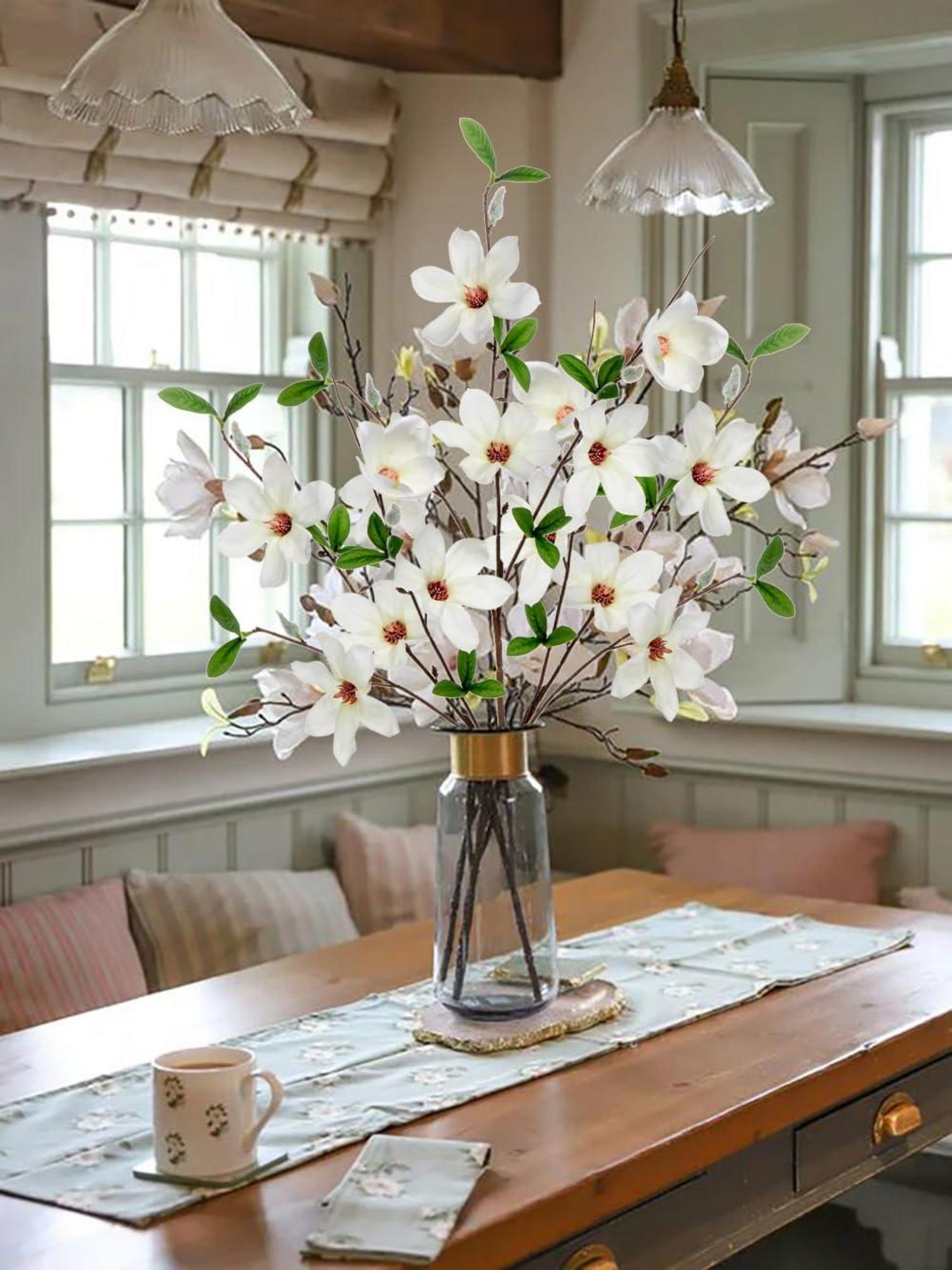 Kunstblumen Magnolienzweig Set Weiß 64 cm Home Deko