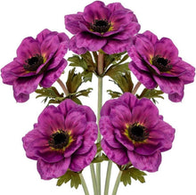 Künstliche Anemonen Kunstblumen 5er Set Lila Frühlingsblumen 53 cm