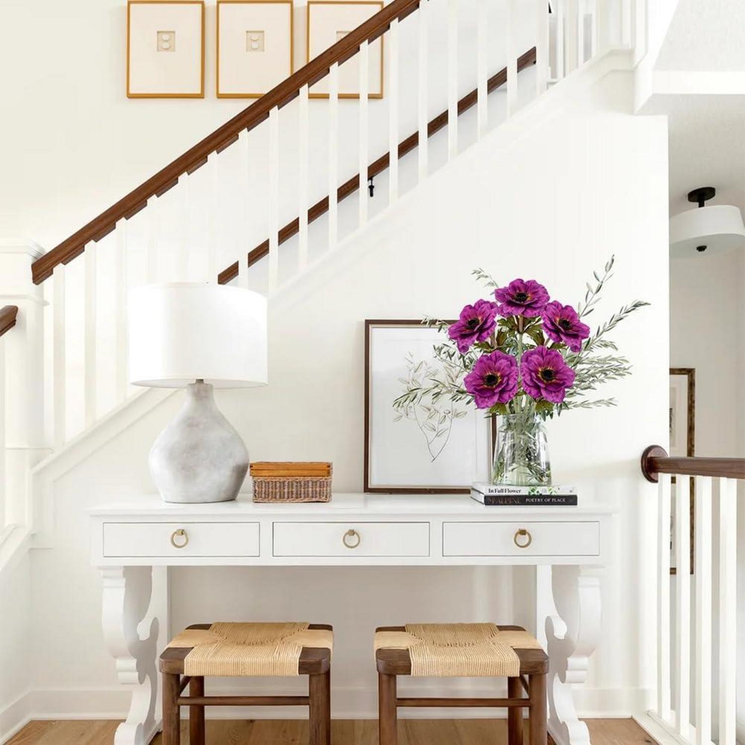 Künstliche Anemonen Kunstblumen 5er Set Lila Frühlingsblumen 53 cm