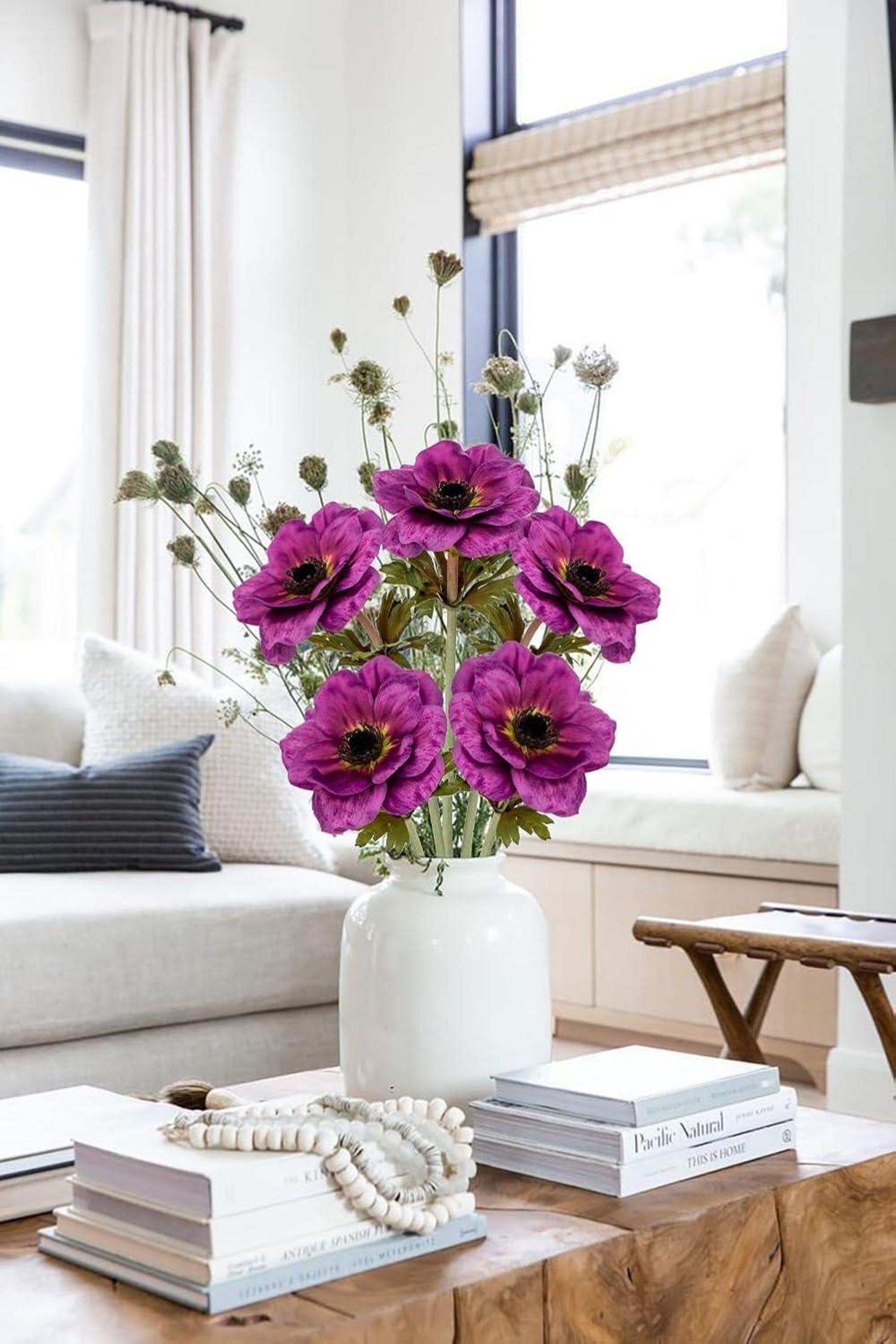 5er Set Künstliche Anemonen Kunstblumen Deko Lila 53 cm - Briful