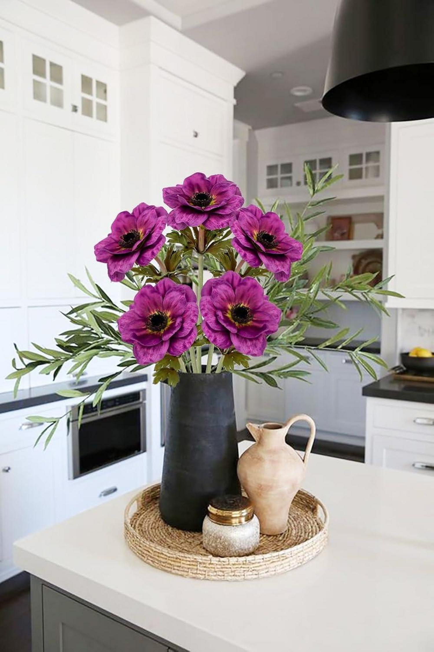 Künstliche Anemonen Blumen 5er Set lila 53cm Dekoblumen