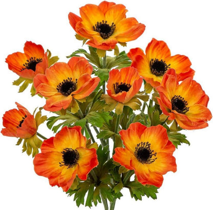 Künstliche Anemonen 3er Set Orange Kunstblumen Echtlook 55 cm