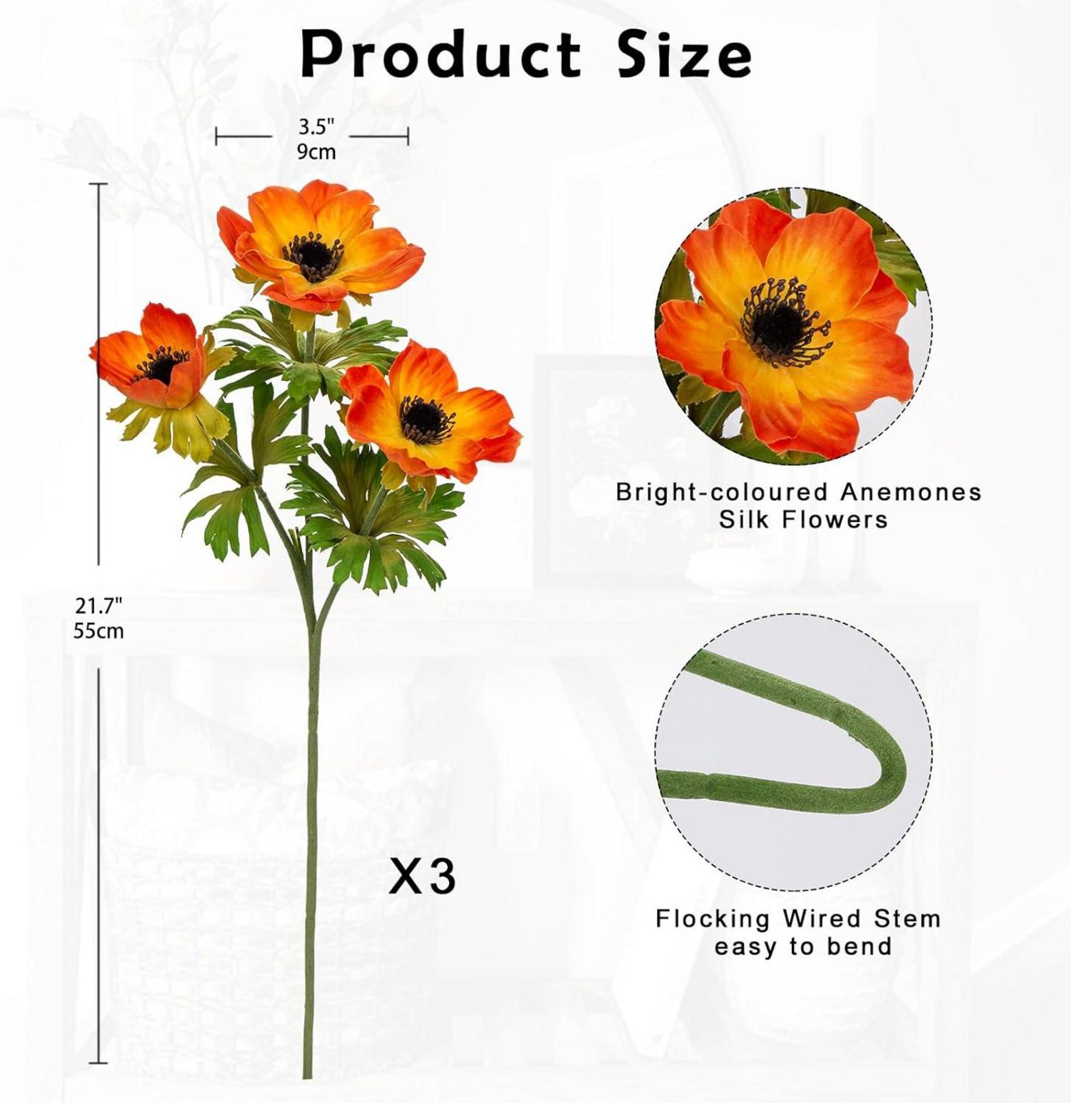 Künstliche Anemonen Set Orange 55cm Dekoblumen für