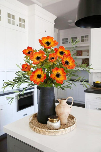 Künstliche Anemonen 3er Set Orange Kunstblumen Echtlook 55 cm