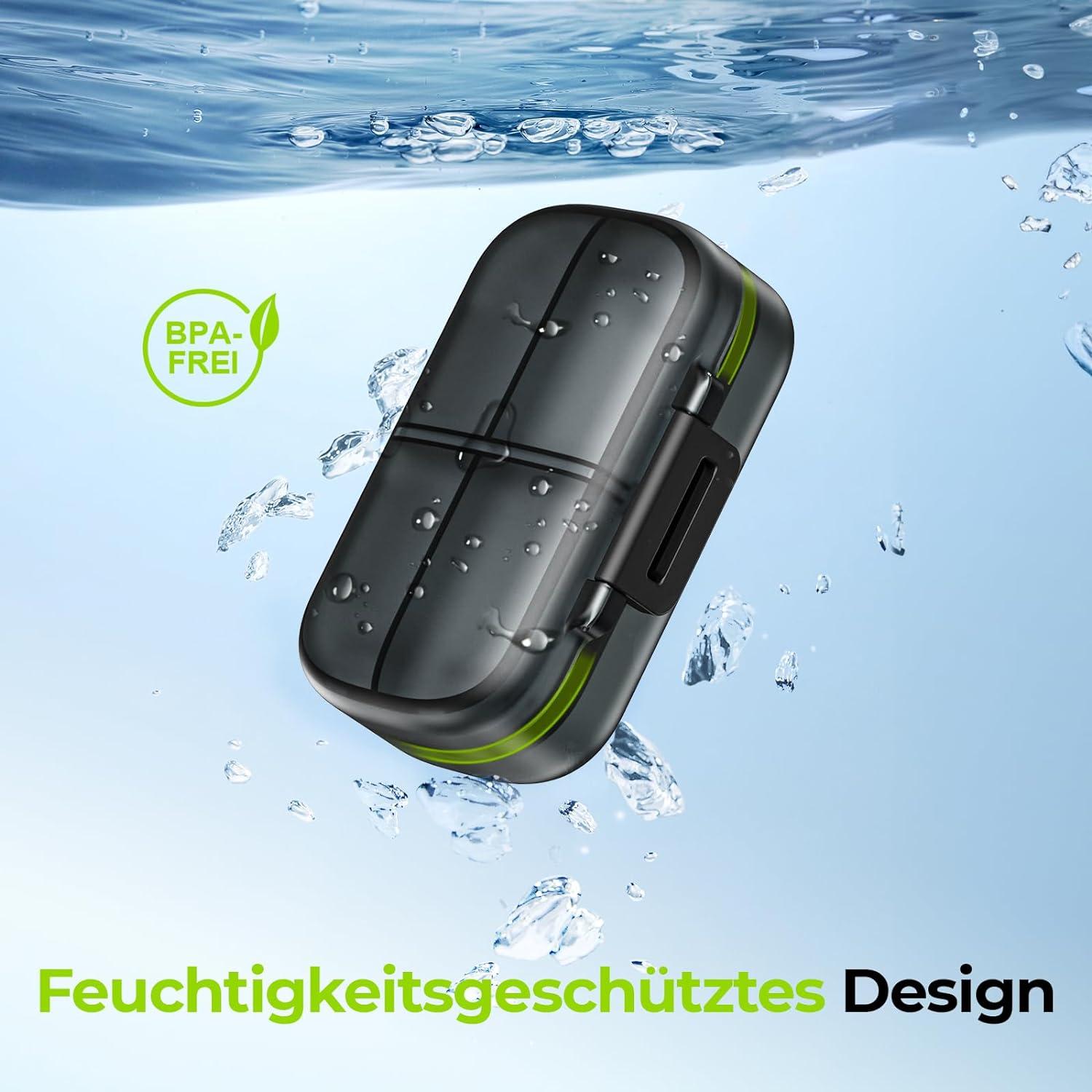 Tablettenbox 7 Tage Tragbare Pillendose mit 7 Fächern Schwarz