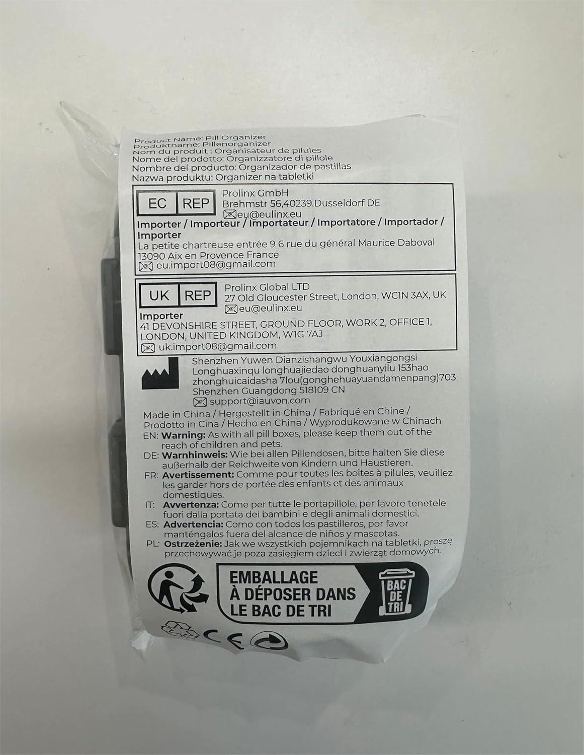 AUVON Tablettenbox 7 Tage mit Ergonomischem Verschlusssystem, Schwarz