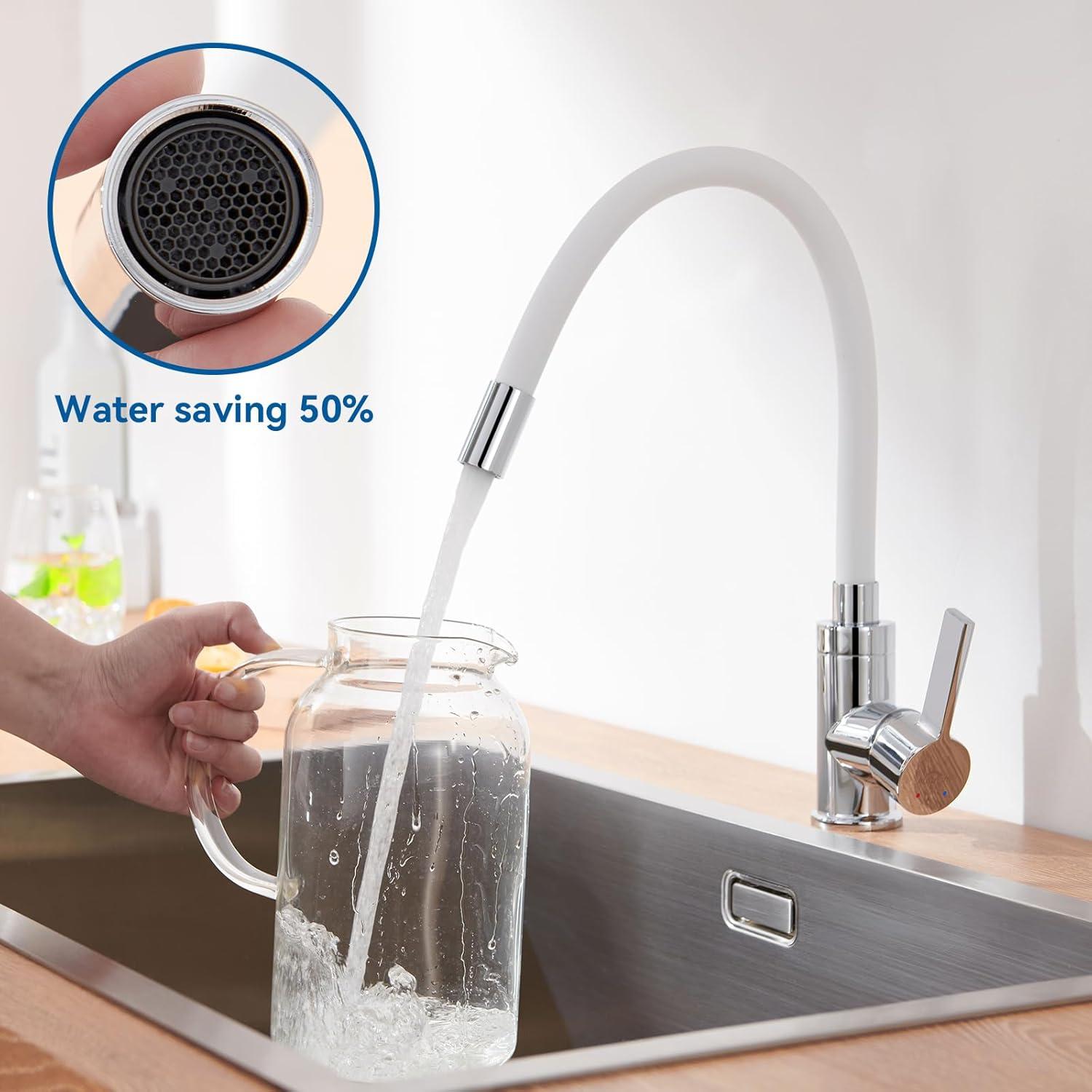 Auralum Flexibler Wasserhahn Küche Weiß Hochdruck 360° Drehbar