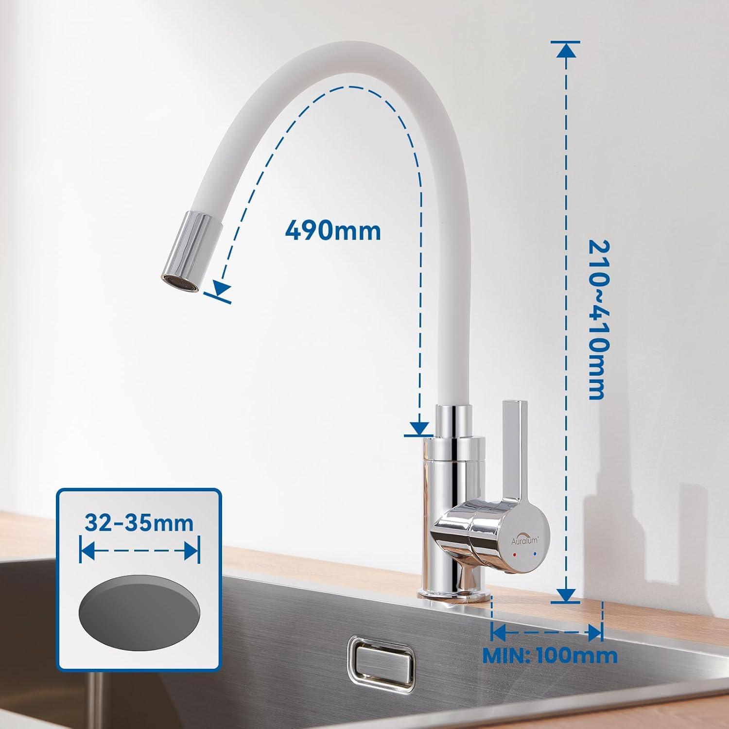 Flexibler Wasserhahn Küche Weiß Hochdruck 360° Drehbar Wasserspar Aerator