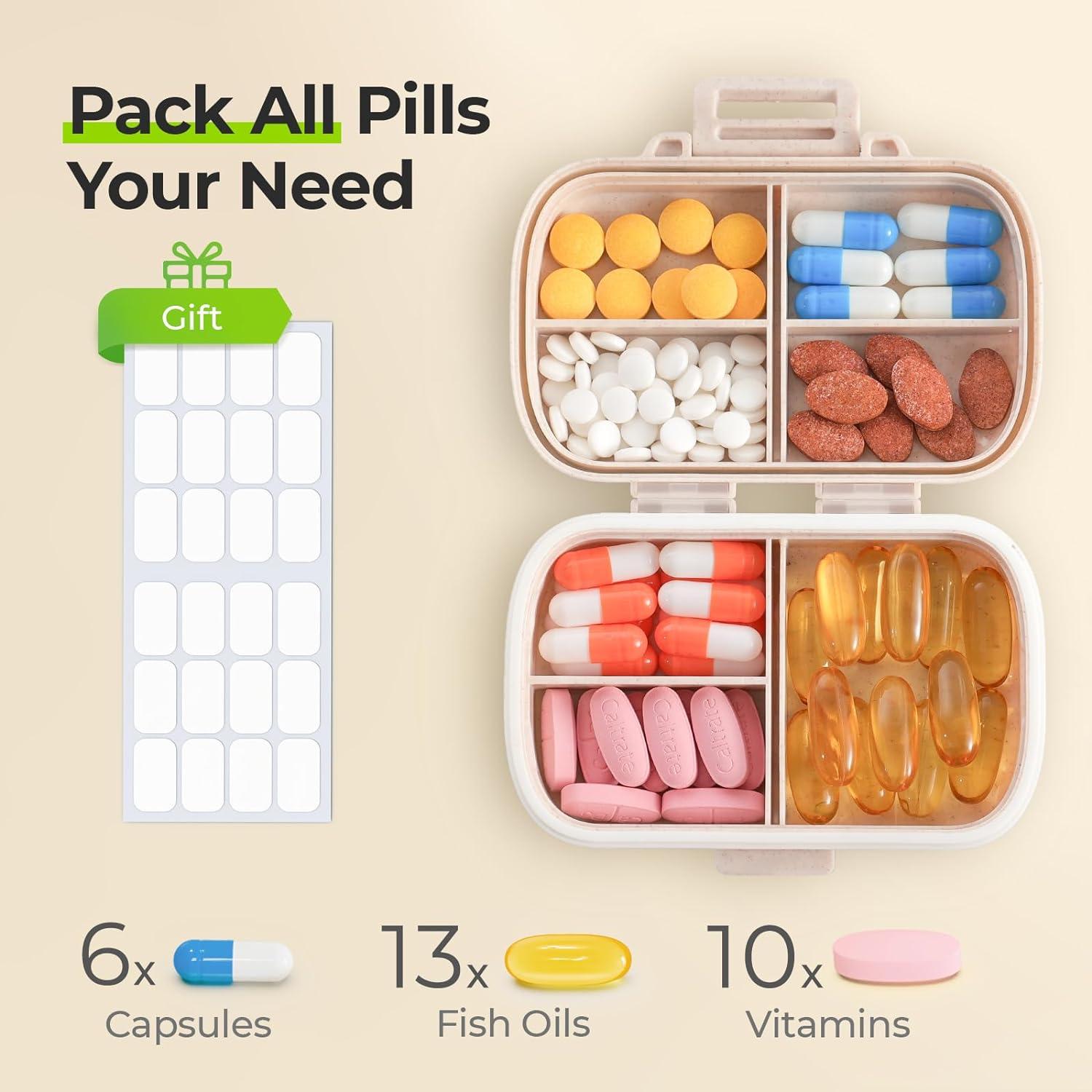 AUVON Tablettenbox 7 Tage Tragbare Medikamentenbox mit Verschlusssystem, 7 Tiefen Fächern, Beige