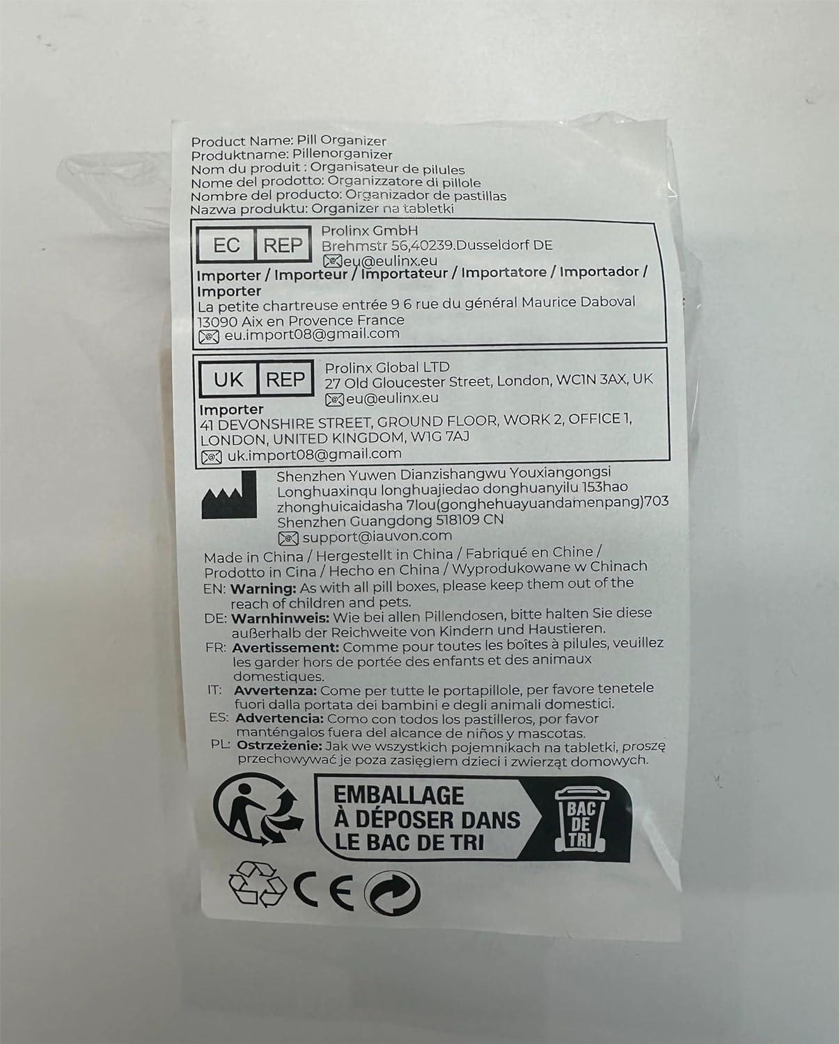 AUVON Tablettenbox 7 Tage Tragbare Medikamentenbox mit Verschlusssystem, 7 Tiefen Fächern, Beige