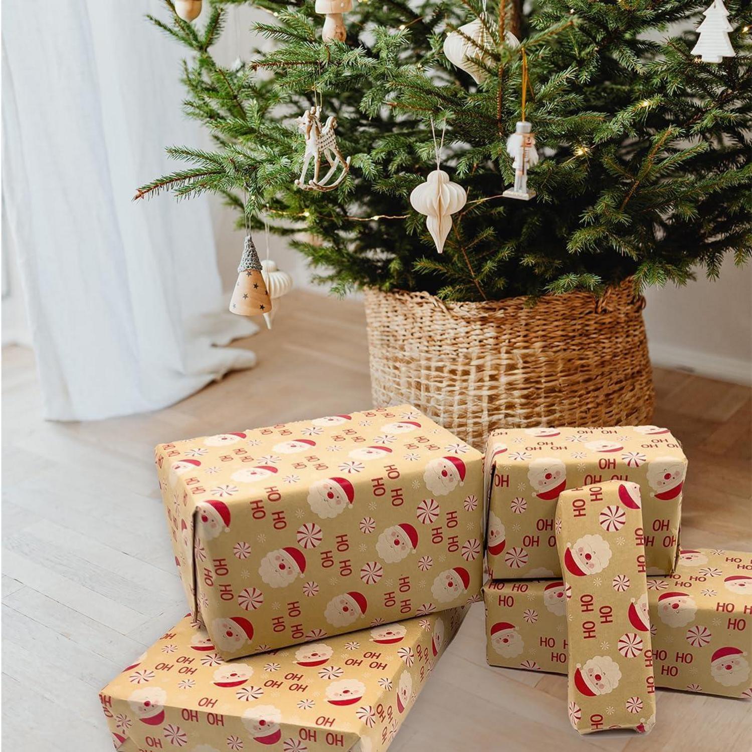 Weihnachtsgeschenkpapier Rolle 43cm x 15m Santa Claus Xmas Kraftpapier