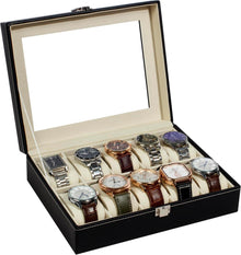Uhrenbox mit 10 Fächern und Glasdeckel, Geschenkidee