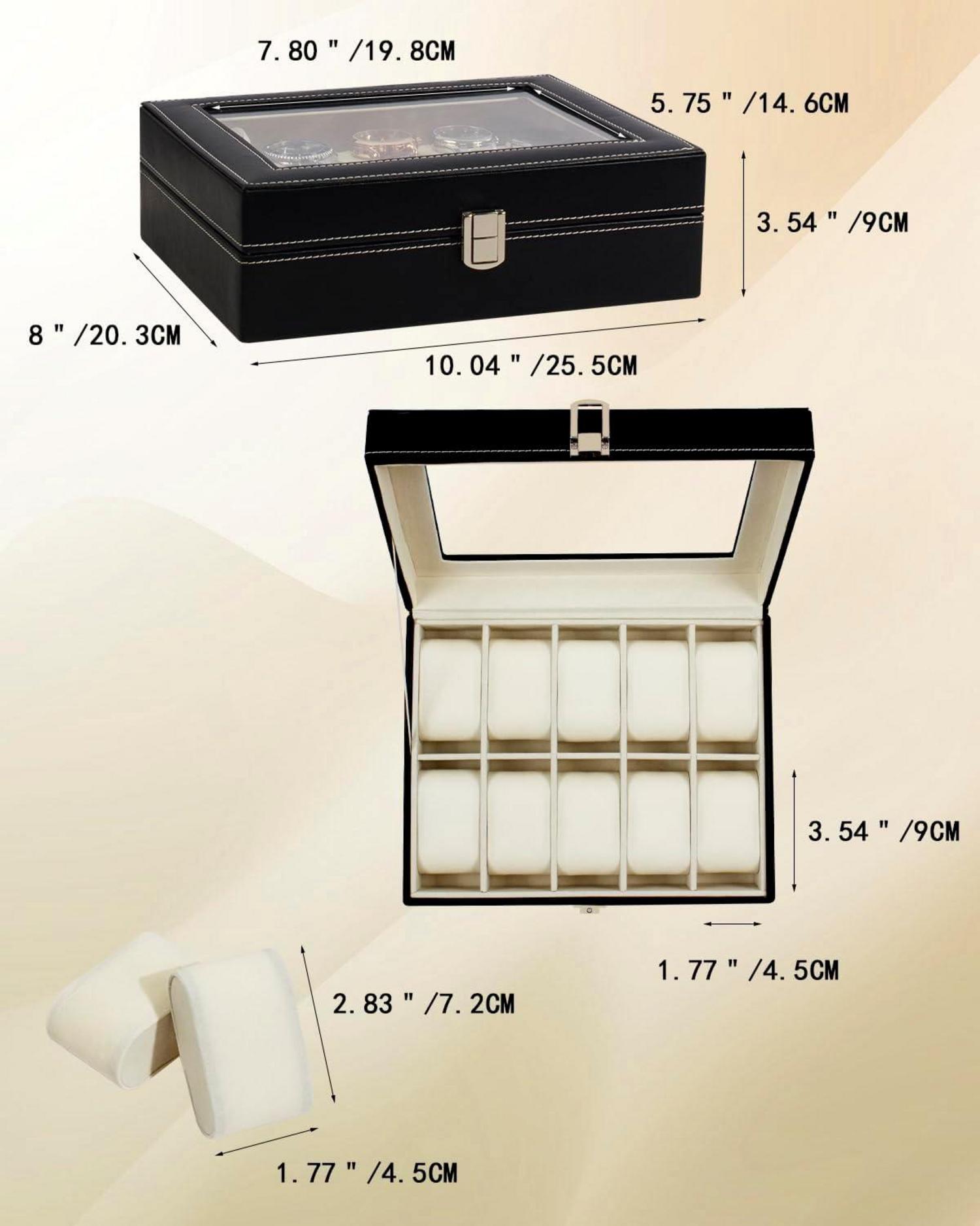 Uhrenbox mit 10 Fächern Glasdeckel Uhrenkissen Geschenk PU-Bezug