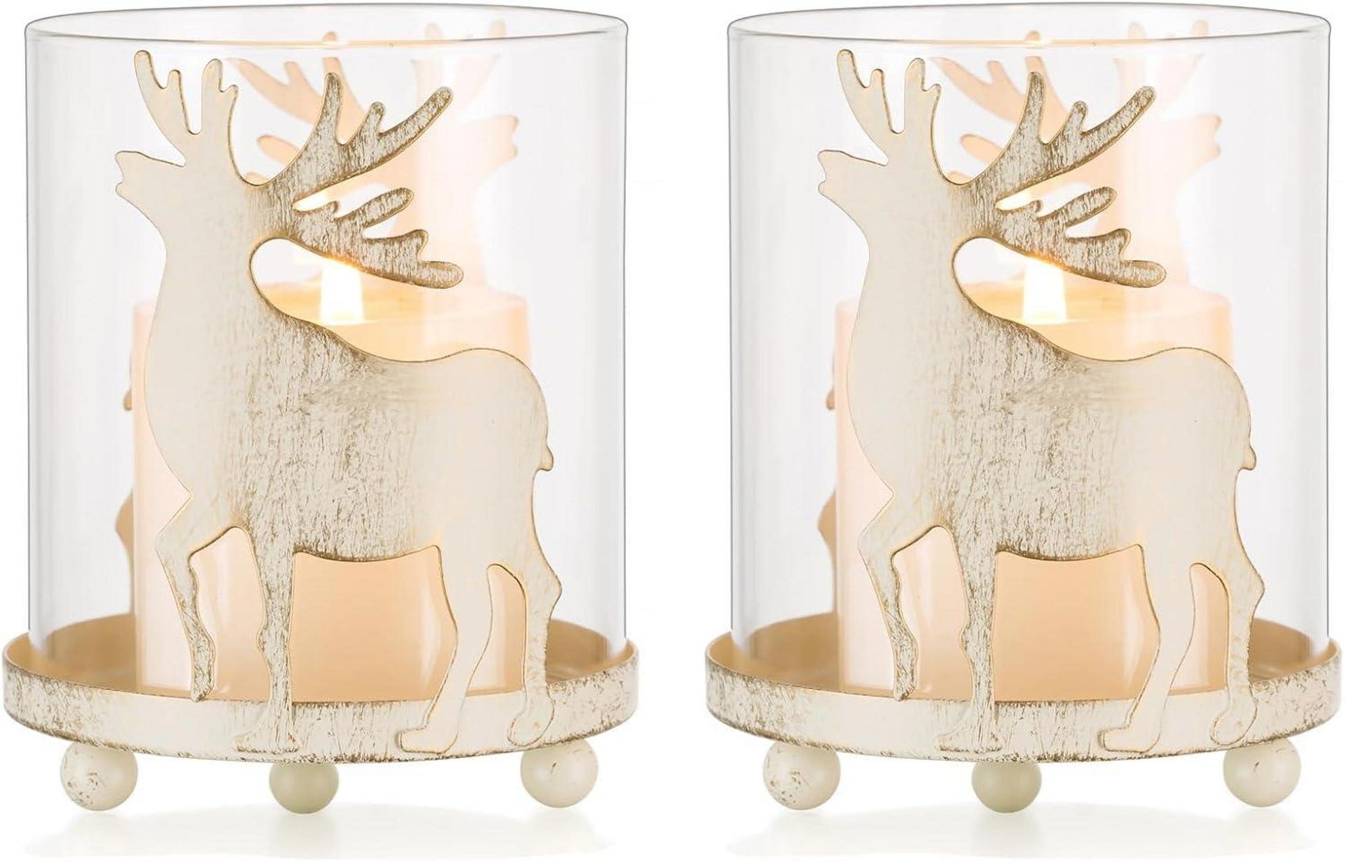 Rentier Hirsch Kerzenhalter Weihnachten 2er Set Vintage Windlichter