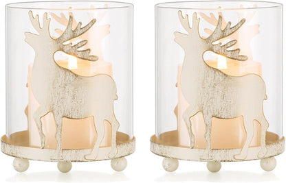 Rentier Hirsch Kerzenhalter Weihnachten 2er Set Vintage Windlichter